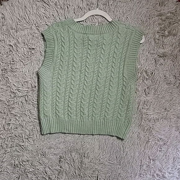 Honey & Sparkle Cropped Sweater Vest Cable Knit Light Green Size Medium M - Picture 5 of 7